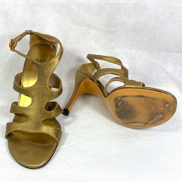 Stuart Weitzman Bronze Cage Ankle Strap Heels - Picture 6 of 6